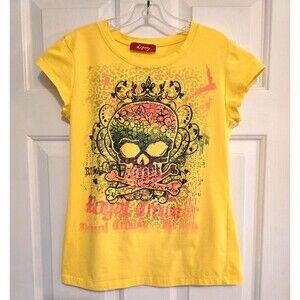 Lipsy London Graphic TShirt Royal Couture XS Edgy Grunge Skull Floral Crown Tee